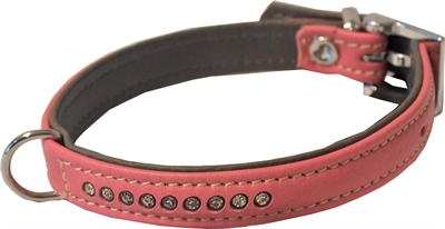 Hondenhalsband nappa met strass roze / grijs 25X1.4CM