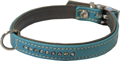 Hondenhalsband nappa met strass turquoise / grijs 25X1.4CM