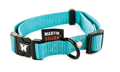 Martin sellier halsband nylon turquoise verstelbaar  30-45CM